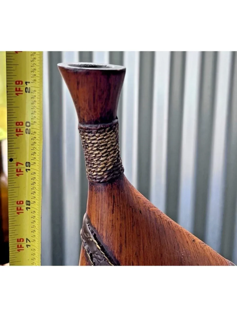 Tall Art Deco , MCM style.Wood sculpture,snake skin like wrap